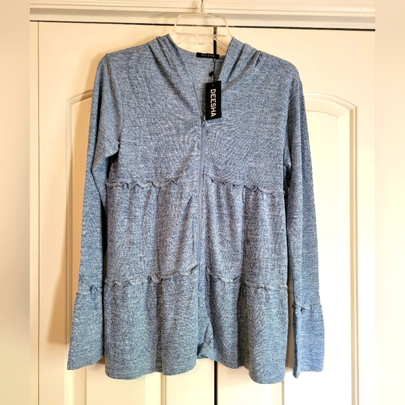 Deesha Tops - Deesha Full Zip Up Hoodie Long Sleeve Size Small Blue